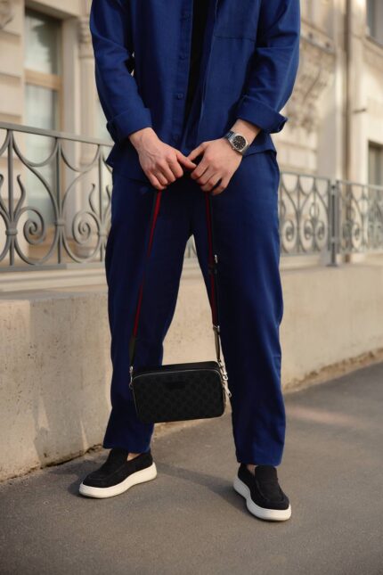 Штани чоловічі з льону сині