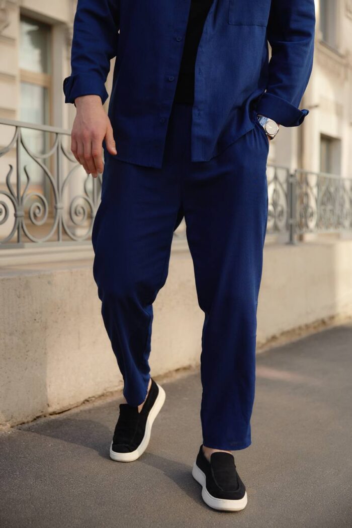 IMG_2012 Штани чоловічі з льону сині Фото - 4