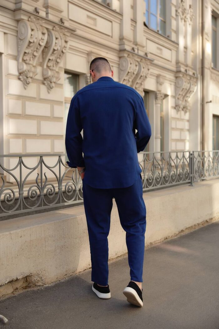 Штани чоловічі з льону сині Фото - 2