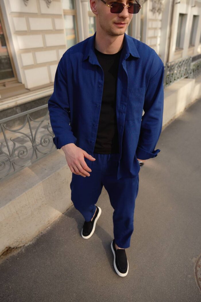 Штани чоловічі з льону сині Фото - 3