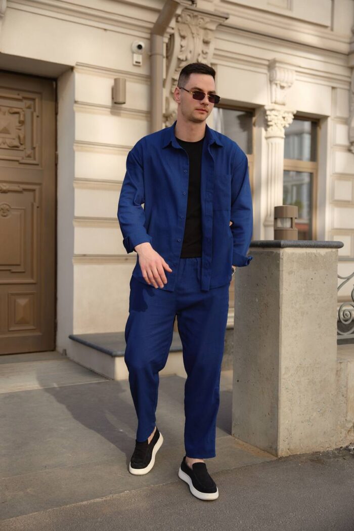 Штани чоловічі з льону сині Фото - 5