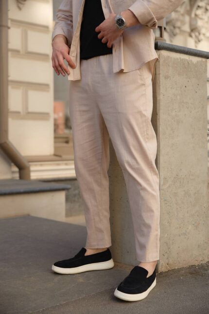 Штани чоловічі з льону бежеві