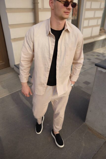 Штани чоловічі з льону бежеві