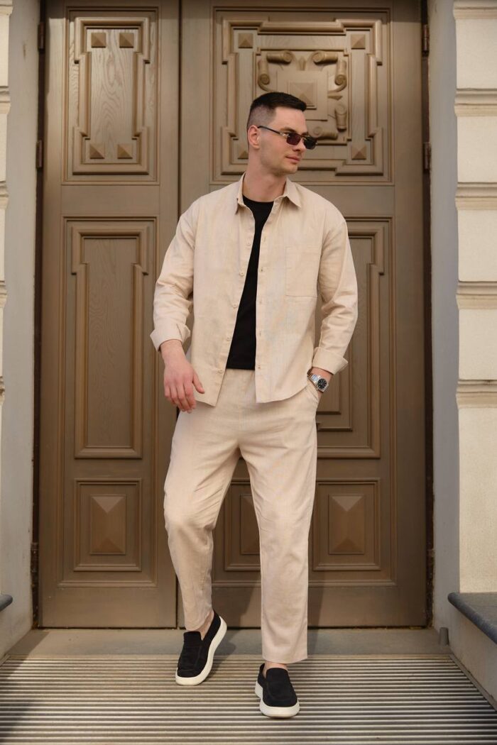 Штани чоловічі з льону бежеві Фото - 5