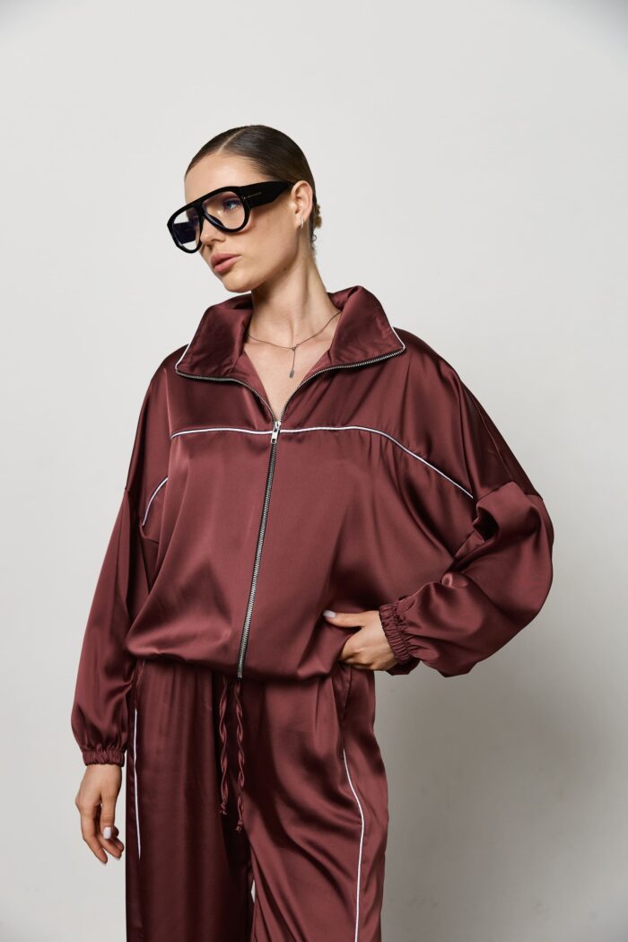 Костюм з сатину на блискавці жіночий бордо Фото - 2