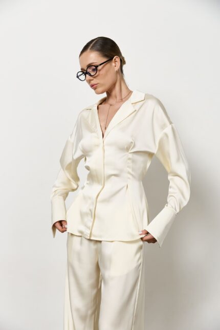 Сорочка сатин приталена на ґудзиках жіноча таш