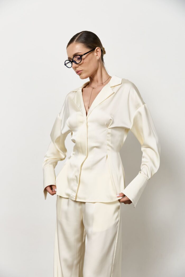 Сорочка сатин приталена на ґудзиках жіноча таш Фото - 1