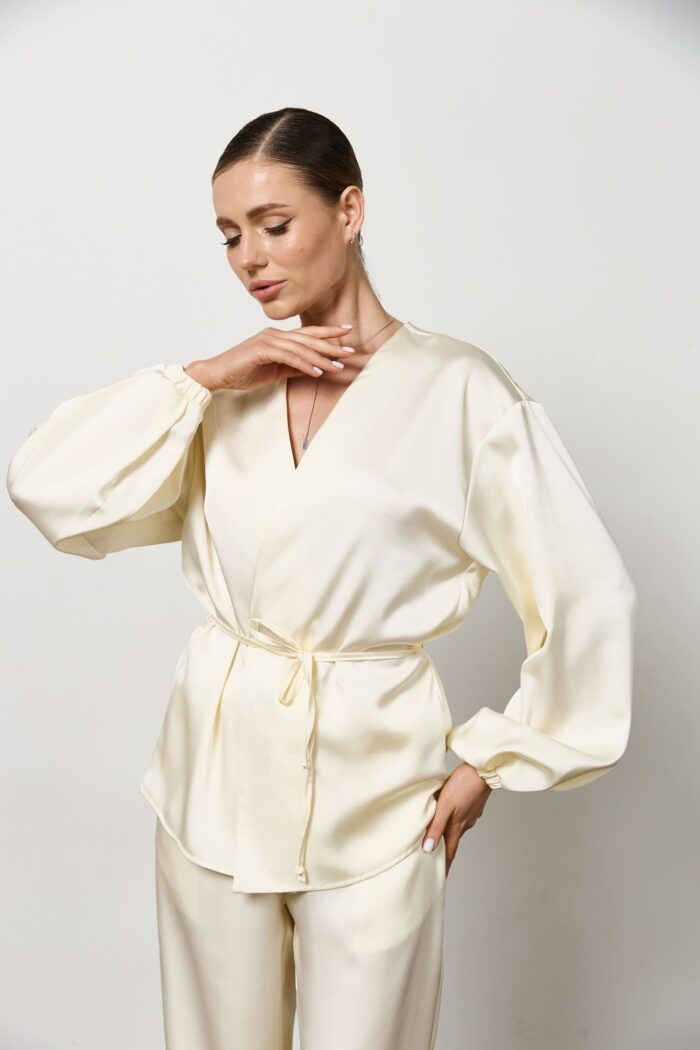 Сорочка з поясом сатин жіноча таш Фото - 1