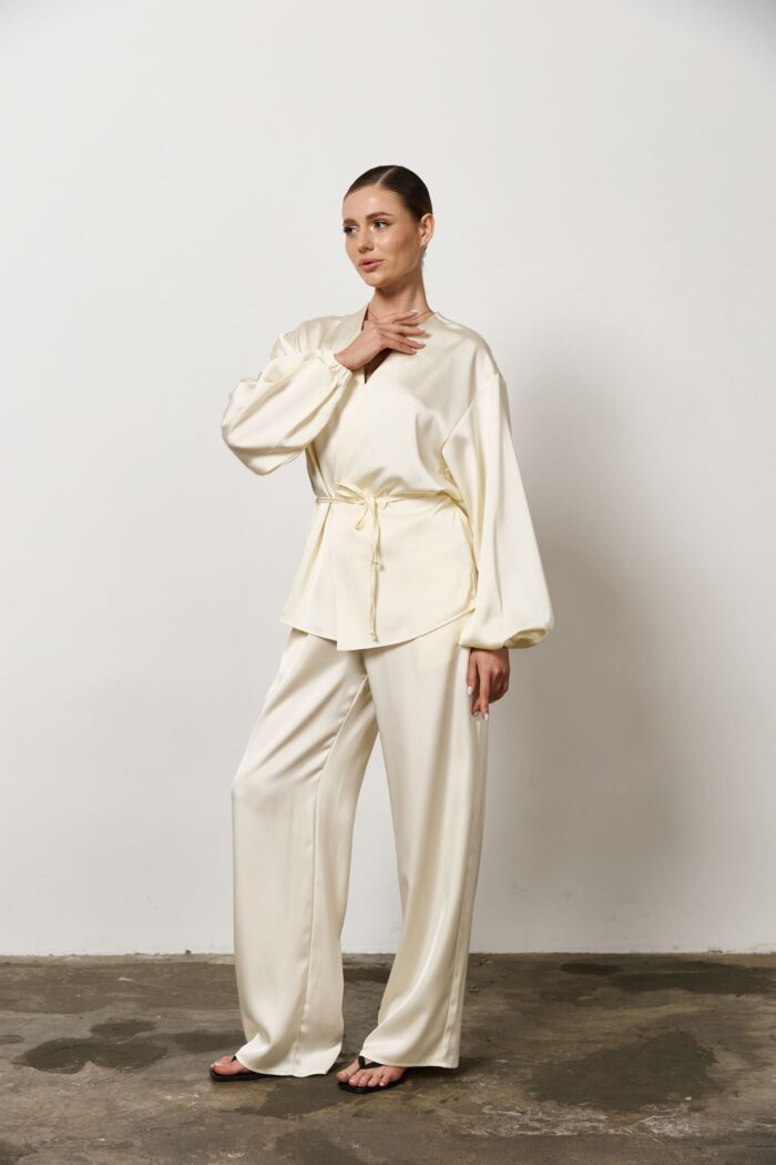 Сорочка з поясом сатин жіноча таш Фото - 4