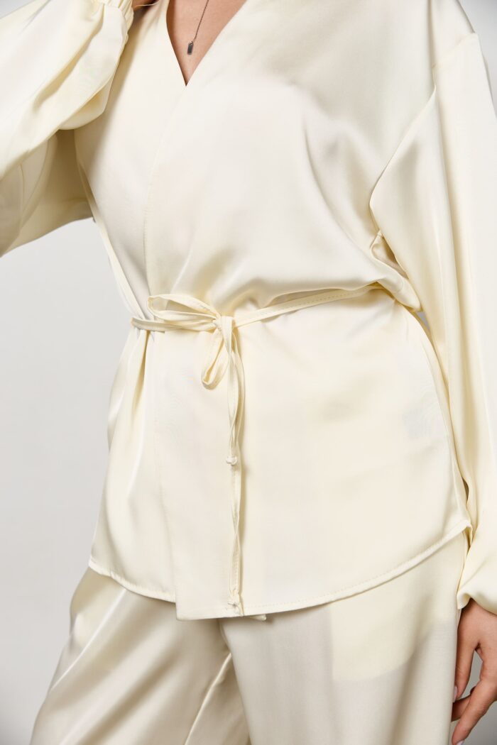 Сорочка з поясом сатин жіноча таш Фото - 2