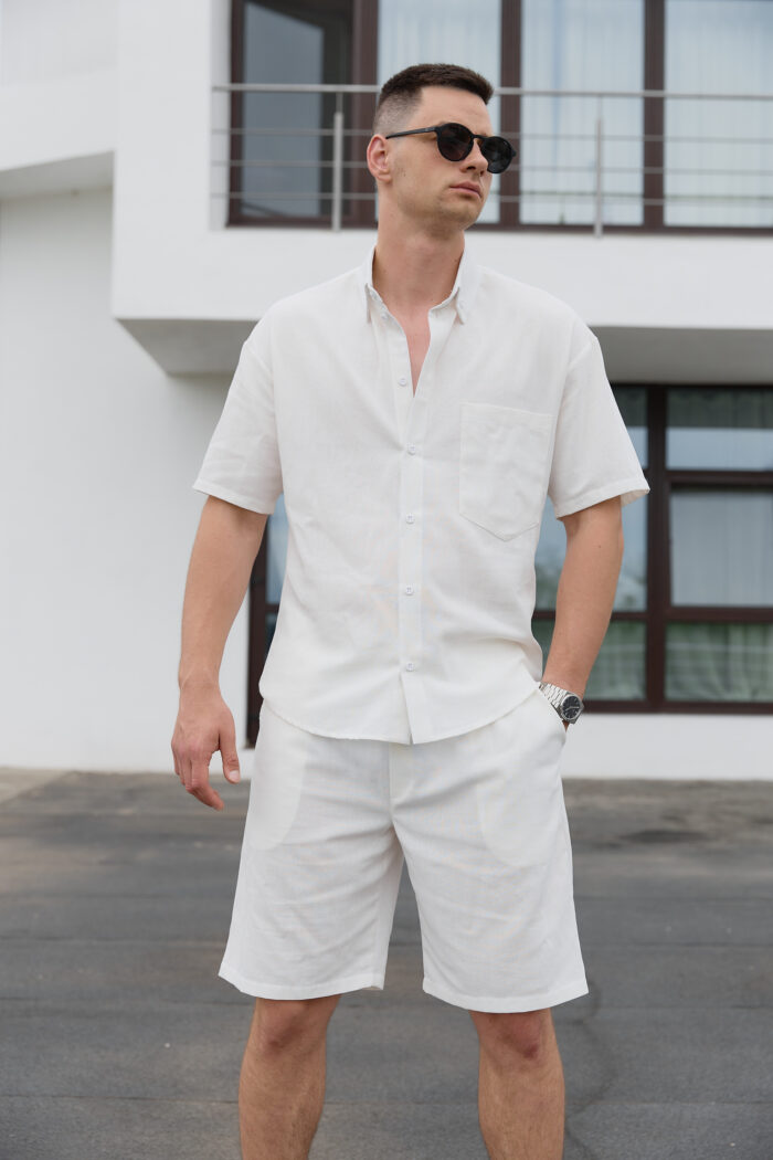 Шорти з льону чоловічі молочні Фото - 4