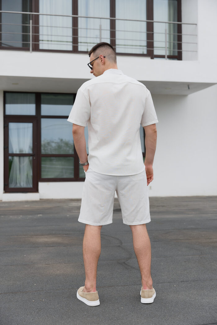 IMG_8105 Сорочка чоловіча на ґудзиках з коротким рукавом з льону молочна Фото - 3