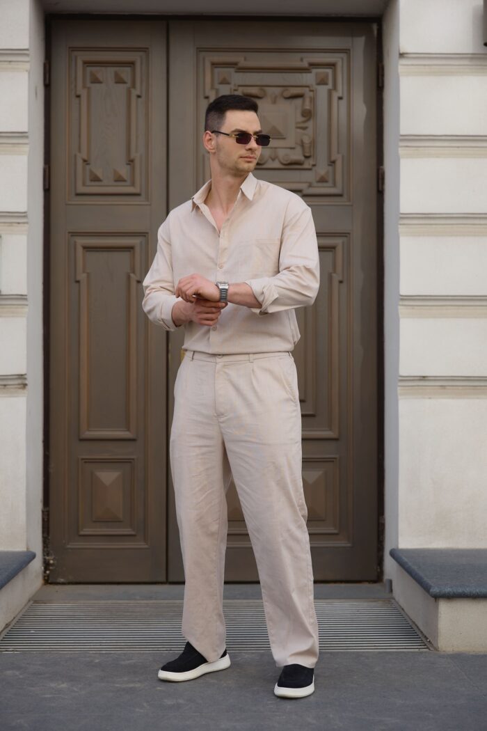 IMG_9304 (1) Штани з льону чоловічі прямі бежеві Фото - 2