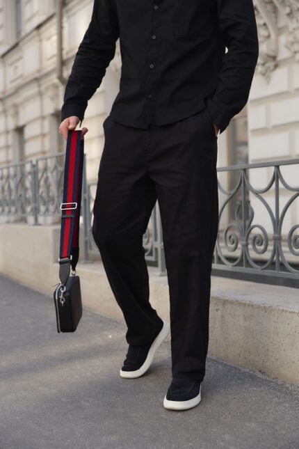 Штани з льону чоловічі прямі чорні