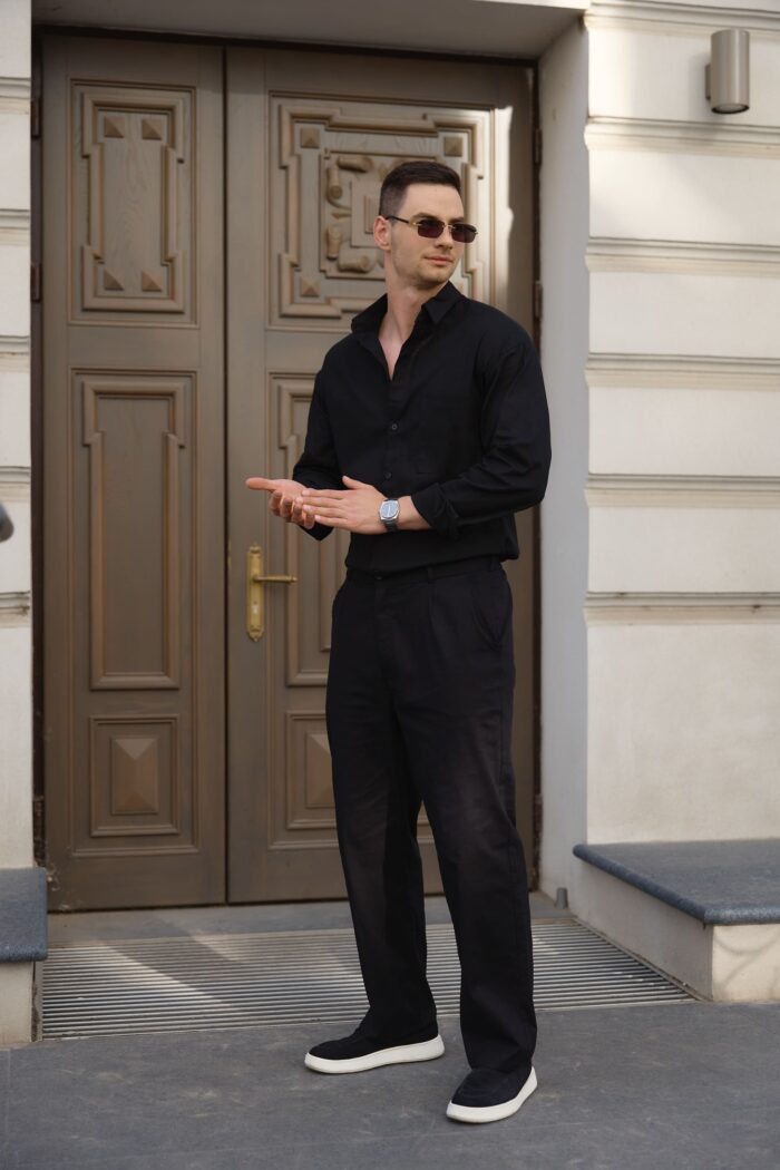 Штани з льону чоловічі прямі чорні Фото - 5