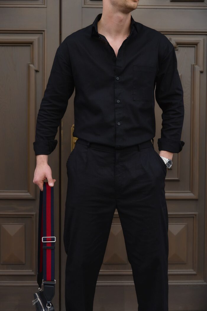 IMG_9358 (1) Штани з льону чоловічі прямі чорні Фото - 2