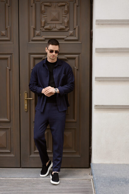 Штани чоловічі з льону сині