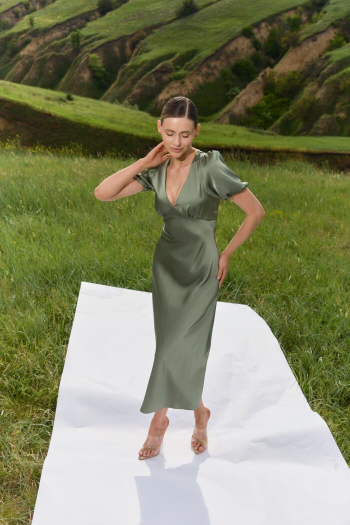 IMG_1994 Сукня з сатину міді темна олива Фото - 4